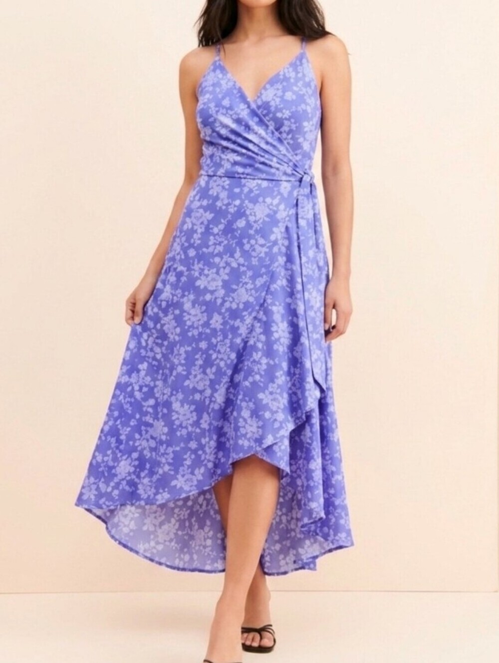 En Elly Floral Ruffled Sleeveless Wrap Dress, Blue